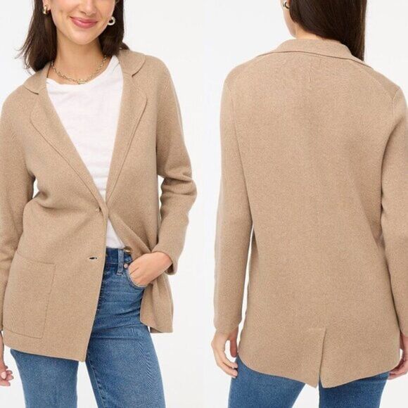 J Crew‎ Women's Blazer Knit Two-Buton Cotton Classic Coat Tan - Picture 2 of 11